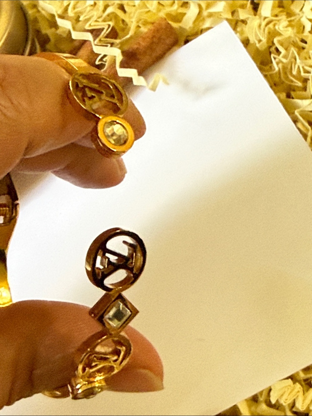 Fashion designer Gold-Tone Logo Crystal Bangle Bracelet - Picture 5 of 10